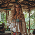 Retro Boho Art Embroidery Print Cotton And Linen V-neck Loose Shirt artswardrobe