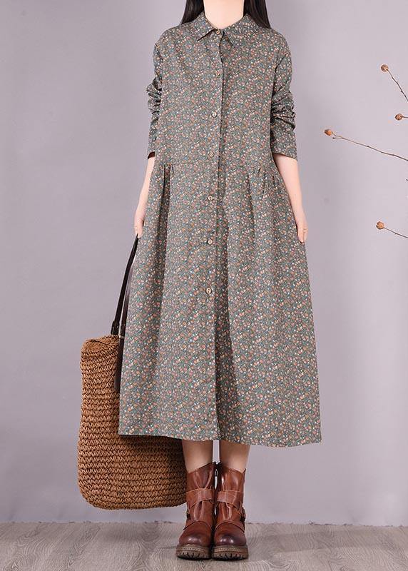 French Lapel Button Down Spring Ideas Blue Print Dress