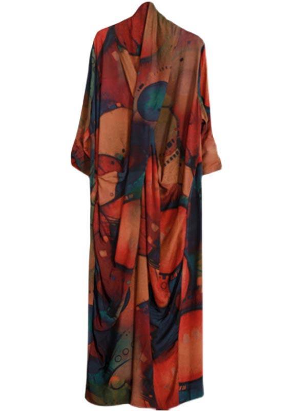 Handmade V Neck Spring Clothes Tutorials Print Robes Dress