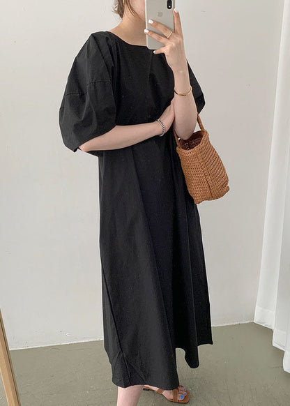 Black Pockets Loose Cotton Dress Spring