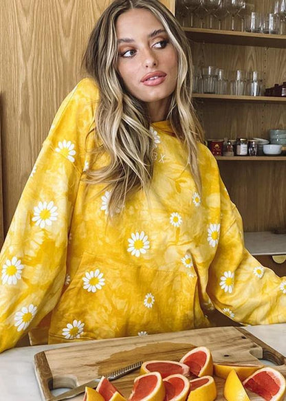 Daisy Print Tie Dye Hoodies Yellow Sweatshirts