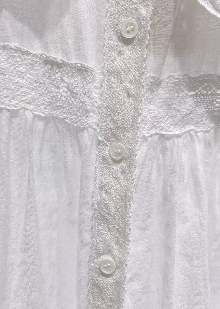 White Peter Pan Collar Lace Cotton Blouses Half Sleeve