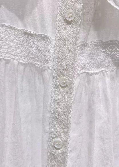 White Peter Pan Collar Lace Cotton Blouses Half Sleeve