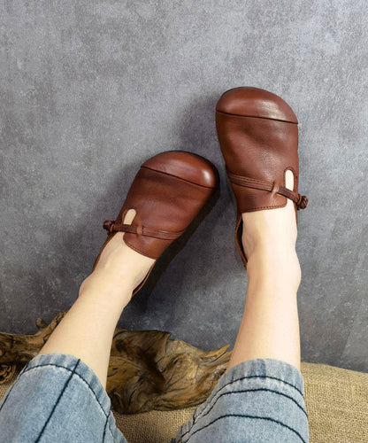 Brown Flat Feet Shoes Cowhide Leather Buckle Strap Flat Shoes