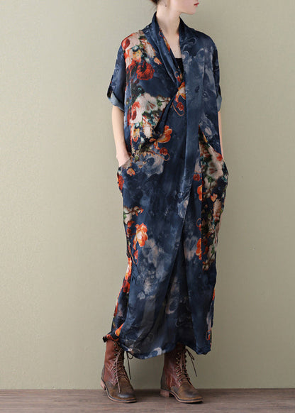 Navy Print Chiffon Beach Dress and Spaghetti Strap Dress Two Piece Set Summer