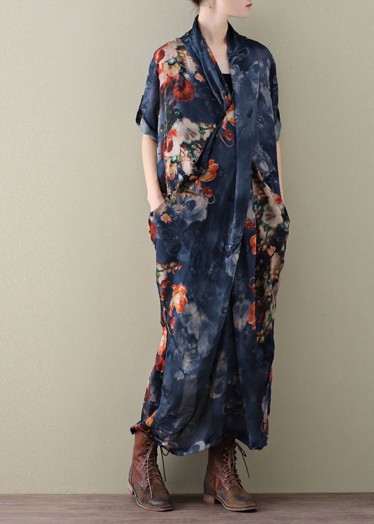 Navy Print Chiffon Beach Dress and Spaghetti Strap Dress Two Piece Set Summer
