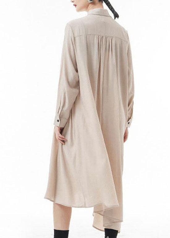 Apricot Chiffon Shirt Dress Wrinkled Asymmetrical Spring