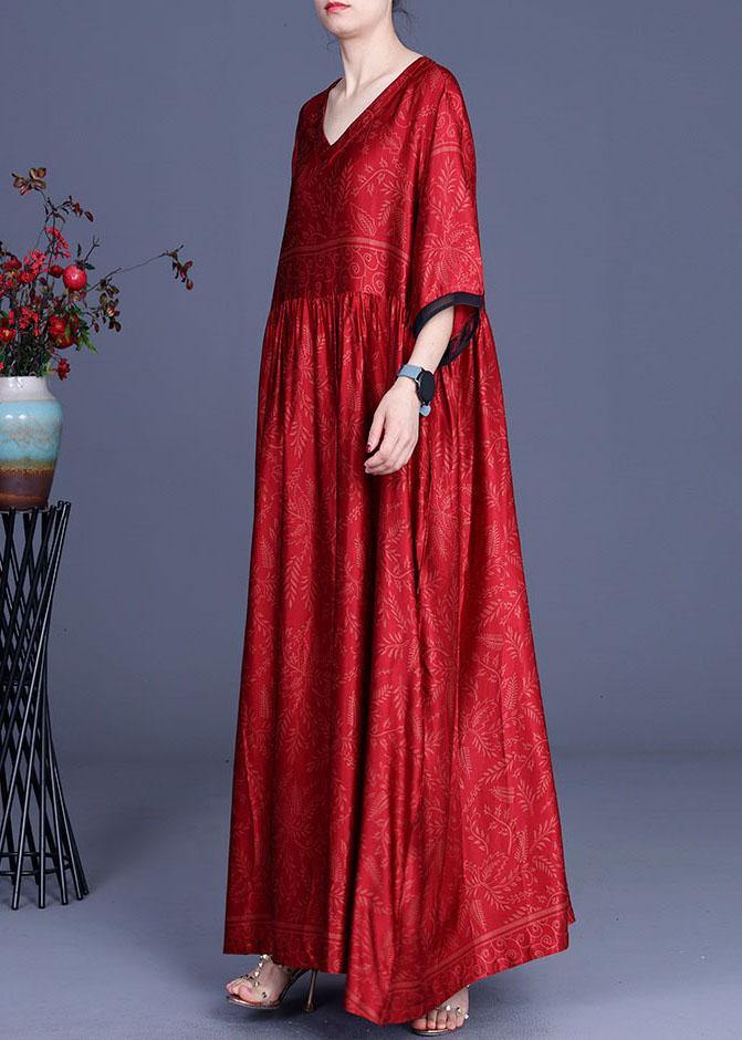 Red Print Silk Half Sleeve Summer Dresses