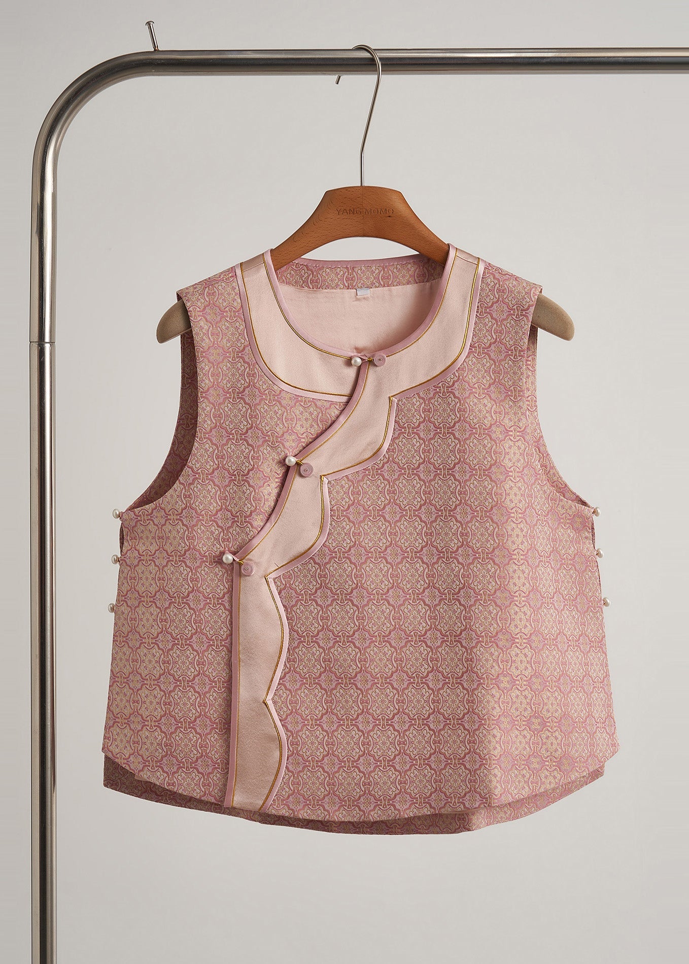 Pink Jacquard Patchwork Silk Oriental Vests Fall