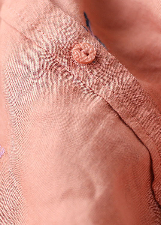 Diy Orange Embroideried Loose Linen Shirts Spring
