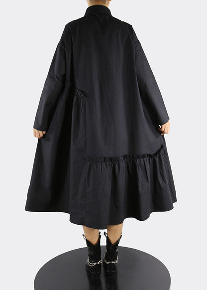 Black Peter Pan Collar Print Tulle Patchwork Shirt Dresses Spring