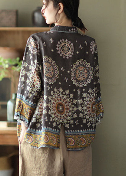 Simple Chocolate Patchwork Print Fall Long Sleeve Top