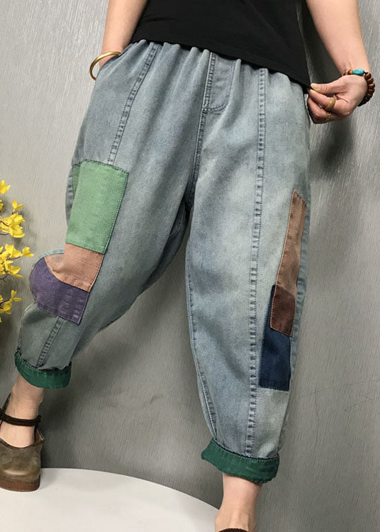 Diy Blue Patch Applique Denim Pants Spring