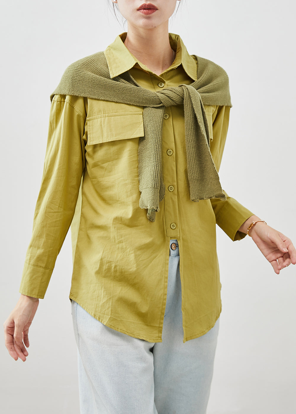 Green Oversized Gift Shawl Cotton Shirts Fall
