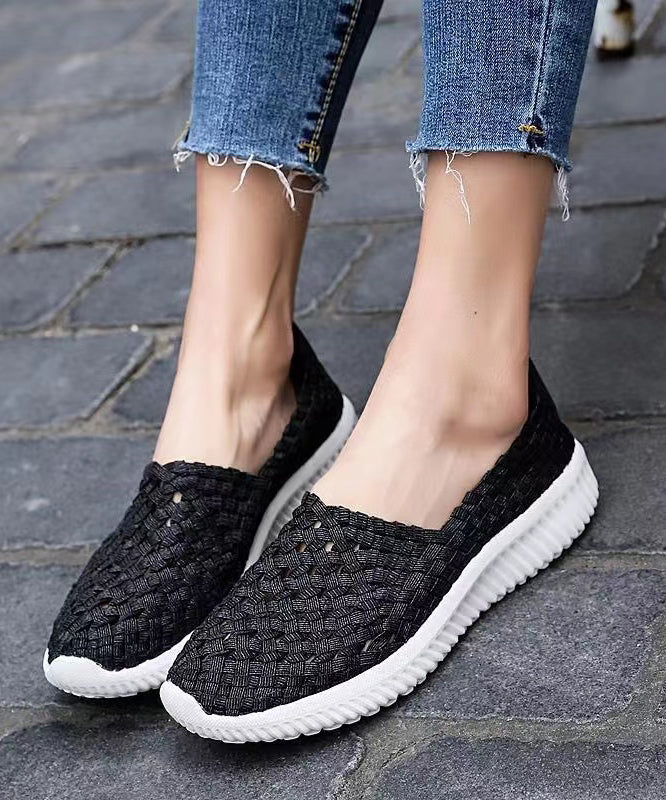Pink Flat Shoes Knit Fabric Handmade Splicing Soofairy Shoes-20251