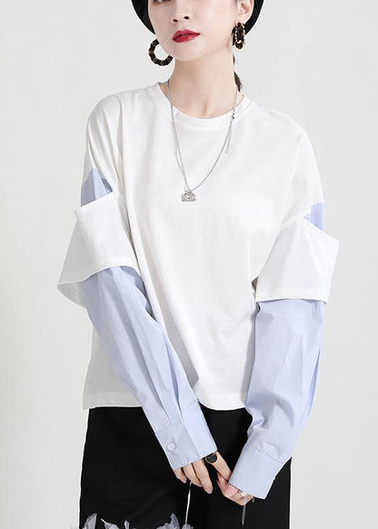 Street White Patchwork O-neck Sweatshirt