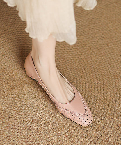 Classy Beige Sheepskin Flat Feet Shoes Hollow Out