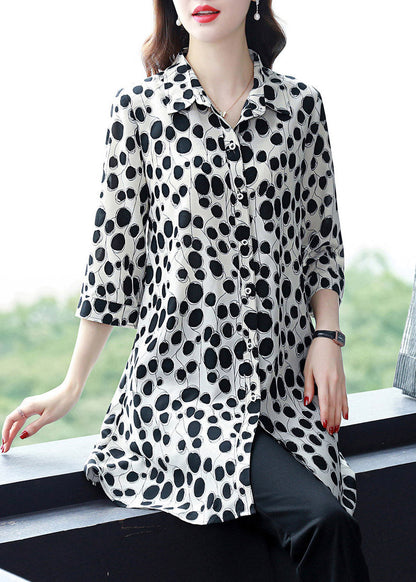 White Peter Pan Collar Button Dot Chiffon Shirt Tops Long Sleeve