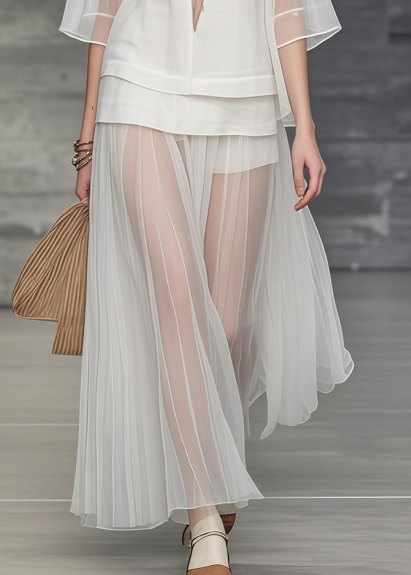 Unique White Deep-v Neck Patchwork Tulle Two Piece Set Clothing Summer