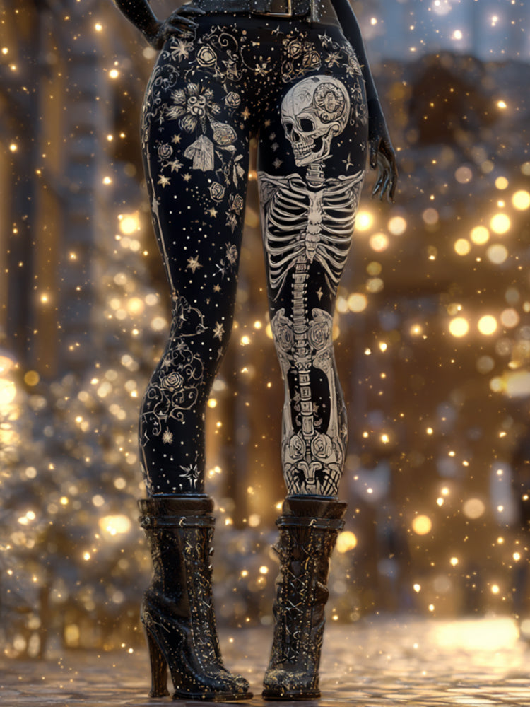 Comstylish Women's Christmas Skull Art Warm Leggings