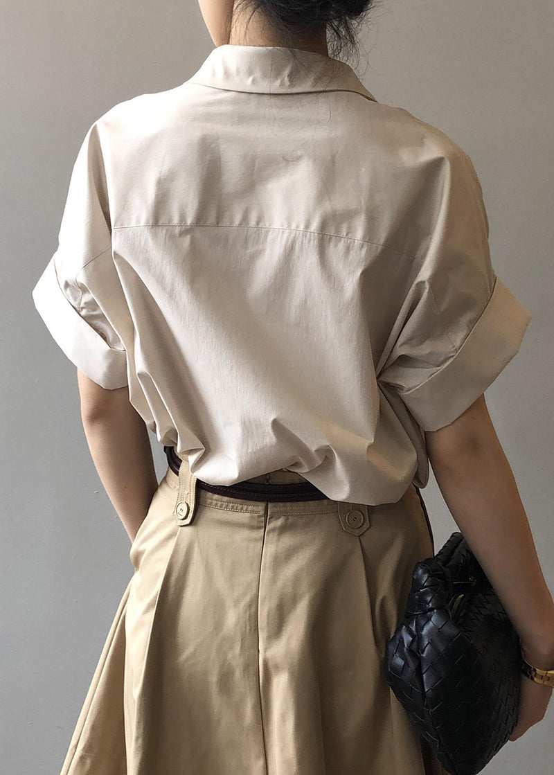 Apricot Peter Pan Collar Cotton Blouse Tops Summer
