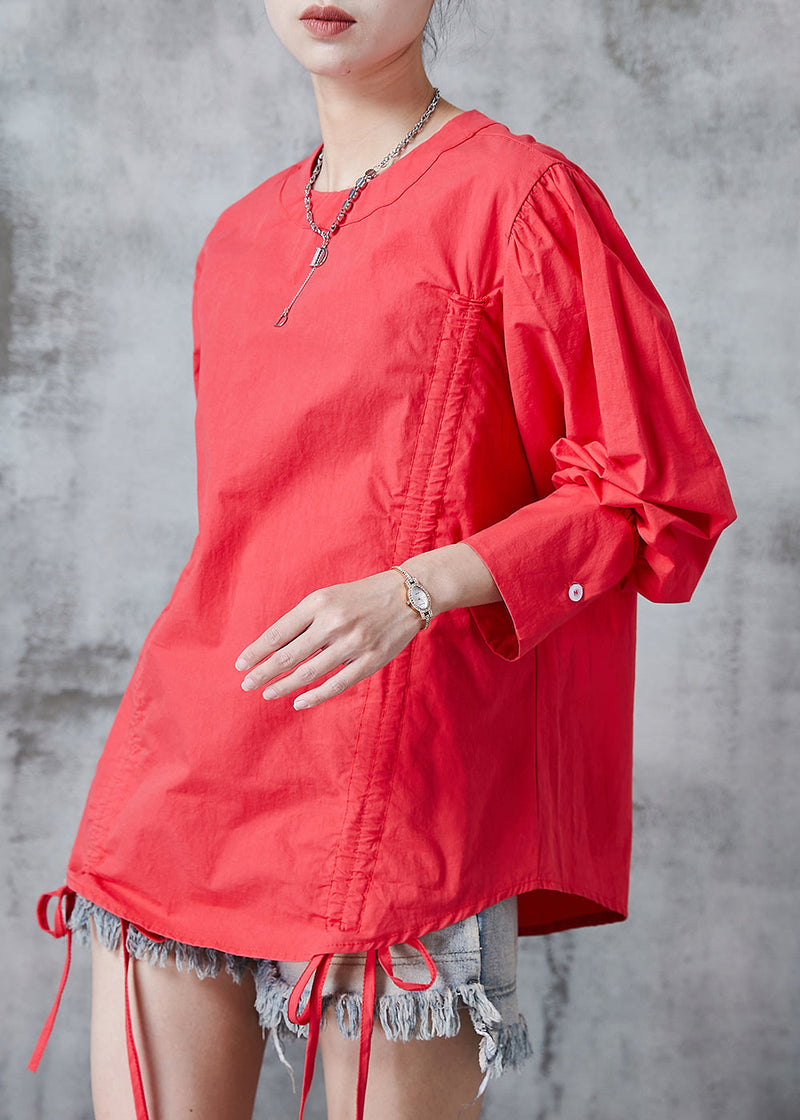 Red Cinched Cotton Sweatshirts Top Summer