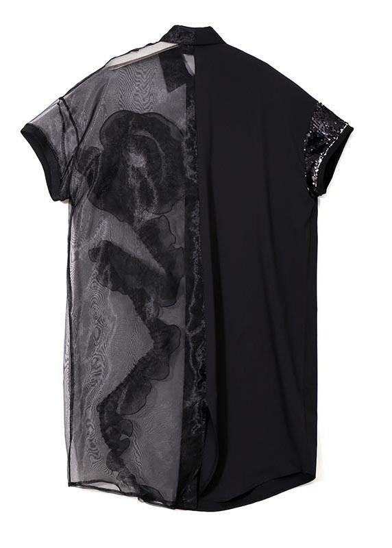 Summer Woman Black Mesh Chiffon Shirt Dresses