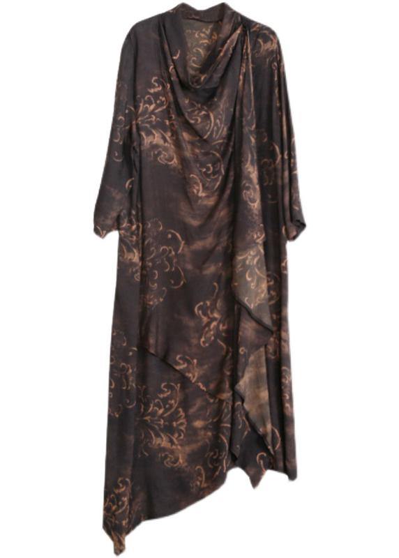 Style Chocolate Print Tunic Asymmetric Kaftan Spring Dresses
