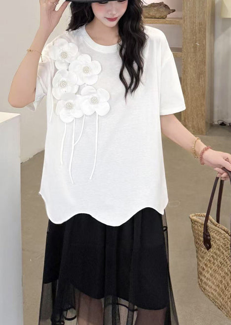 Italian White Oversized Decorated Cotton Tank Summer
