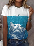 Comstylish Women's Cat Printed Short-sleeved T-shirt