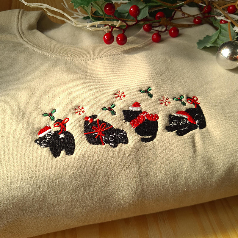 Comstylish Women's Christmas Cat Print Casual Sweatshirt
