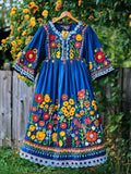 Women's Casual Vintage Petrykivka Embroidered Dress artswardrobe