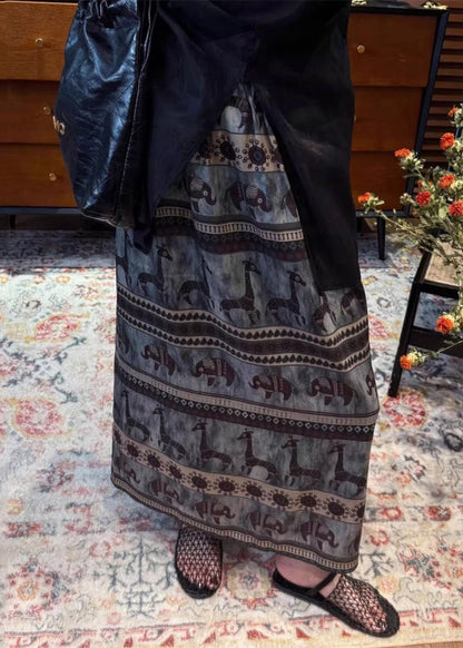 Print Side Open Elastic Waist Cotton Skirt Summer