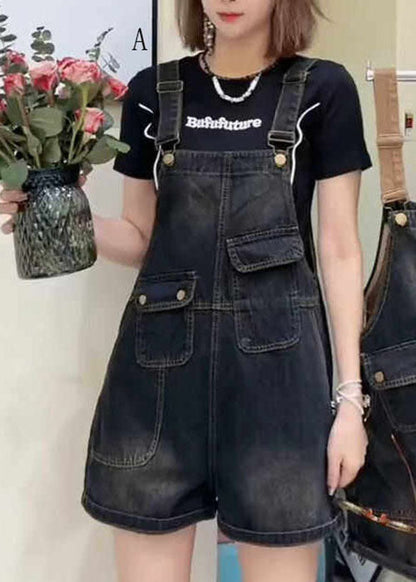 Pockets Patchwork Loose Denim Jumpsuits Summer