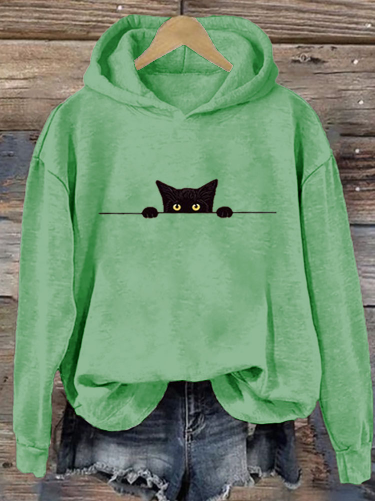 Comstylish Women's Casual Funny Black Cat Print Hoodie