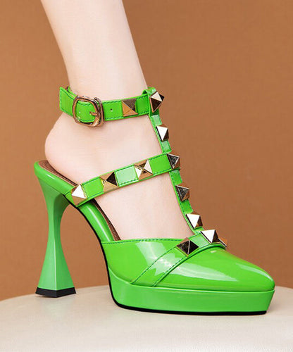 Black Rivet High Heel Sheepskin Platform Sandals