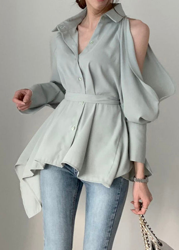Green Peter Pan Collar Button Shirt Spring