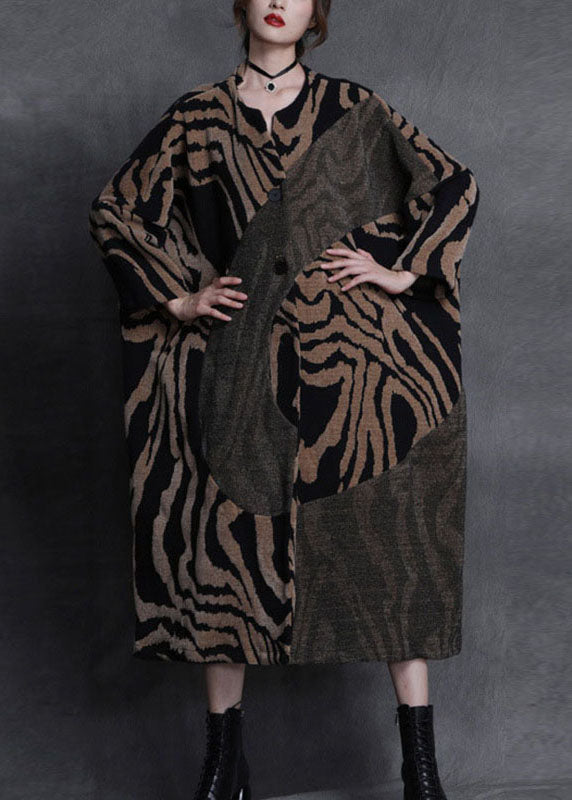 Fitted Khaki Patchwork Bat Wing Sleeve Fall Trench Coats