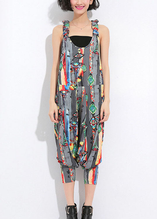 Grey Pockets Print Silk Jumpsuit Spring