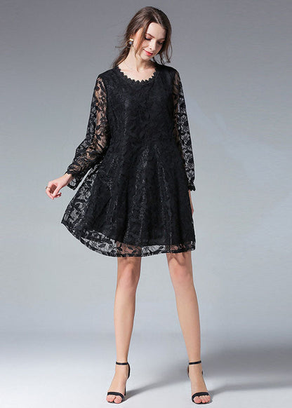 Handmade Red Patchwork O-neck Fall Lace Dress