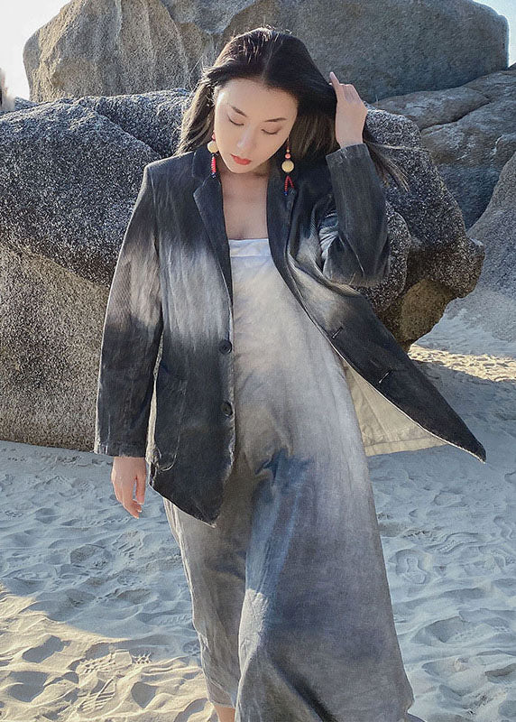 Art Grey Gradient Color Patchwork Cotton Blend Jacket Spring