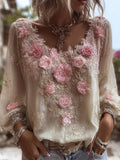 Bohemian Heavy-duty Embroidery Vintage Casual Round-neck Top artswardrobe
