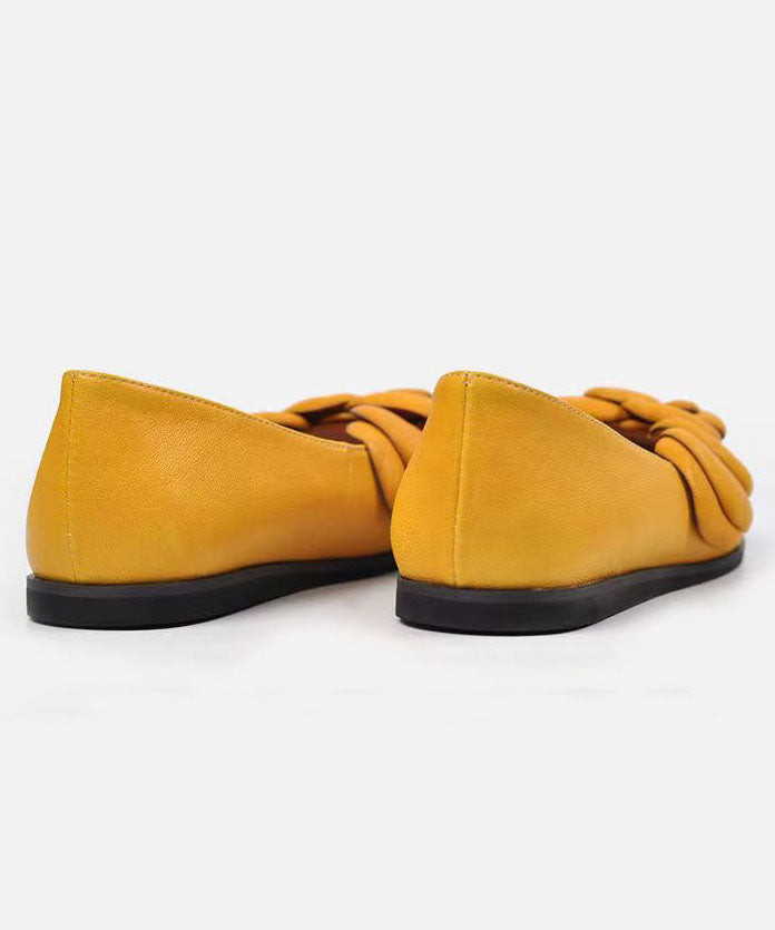 Yellow Cowhide Leather Splicing Flat Feet Shoes