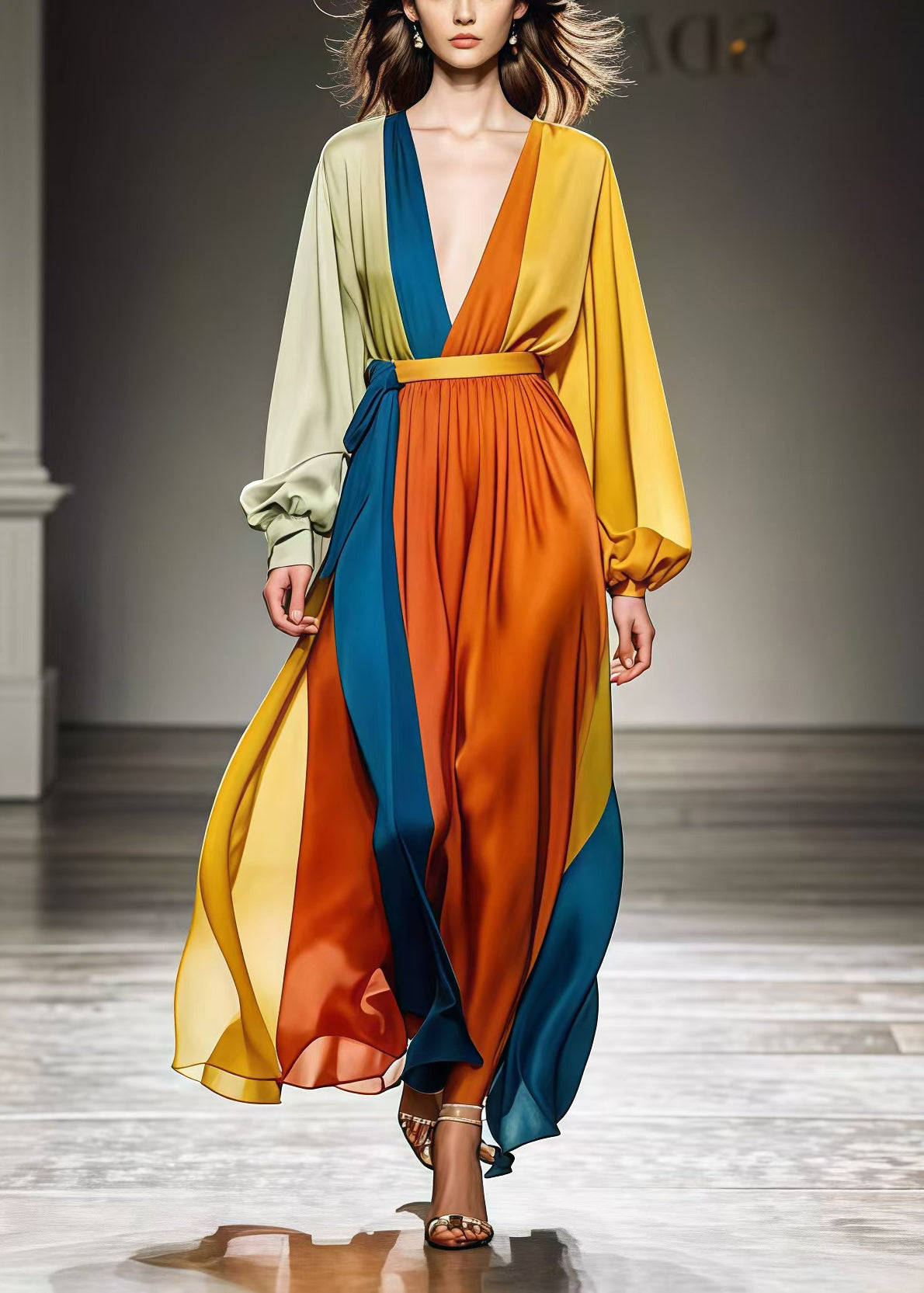 Diy Colorblock Cinched Patchwork Draping Chiffon Holiday Dresses Fall