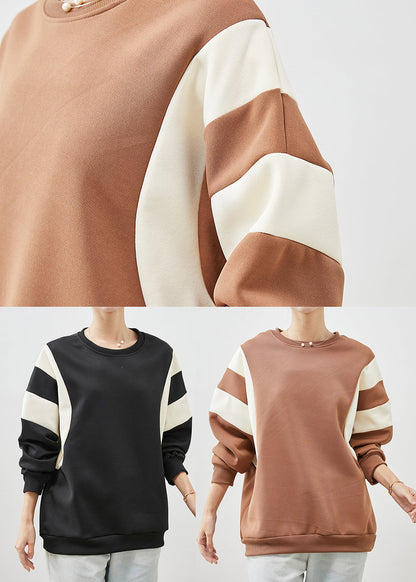 Black Oversized Patchwork Cotton Sweatshirt Spring