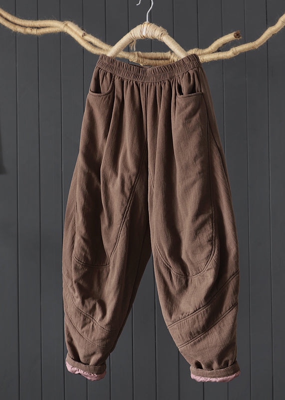 Black Pockets Patchwork Fine Cotton Filled Pants Winter