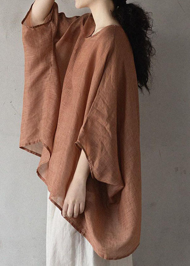 Stylish Orange Red Asymmetrical Cotton Shirt Tops Bat Wing Sleeve