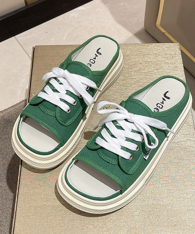New Summer Stylish Green Lace Up Canvas Slide Sandals