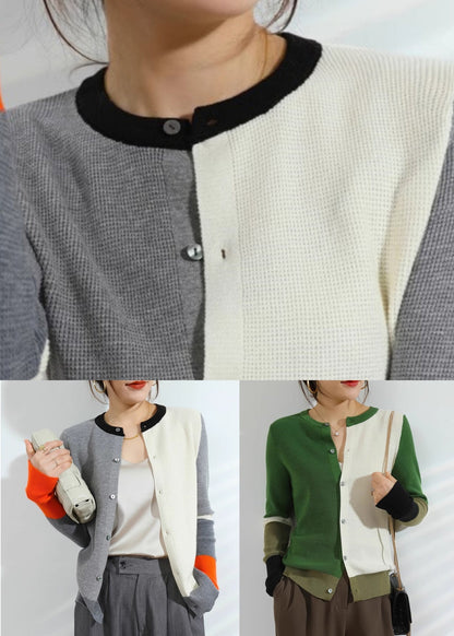 Grey Asymmetrical Button Knit Cardigans Fall