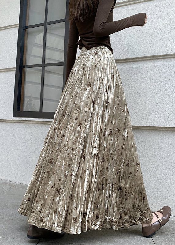 Apricot Print Draping Silk Velvet Skirts Spring